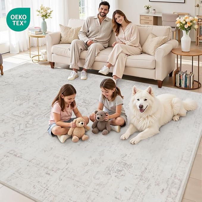 Area Rugs 9x12 Living Room: Vintage Boho Neutral Washable Rug Indoor Soft Large - Image 7
