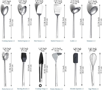 Kitchen Cooking Utensils Set 26 Pieces, Stainless Steel Heavy Duty Sturdy - Image 2