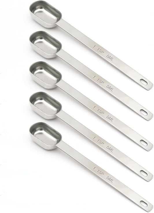 5PCS 1tsp Single Measuring Spoon, Stainless Steel Long Handle Individual by BERYLER