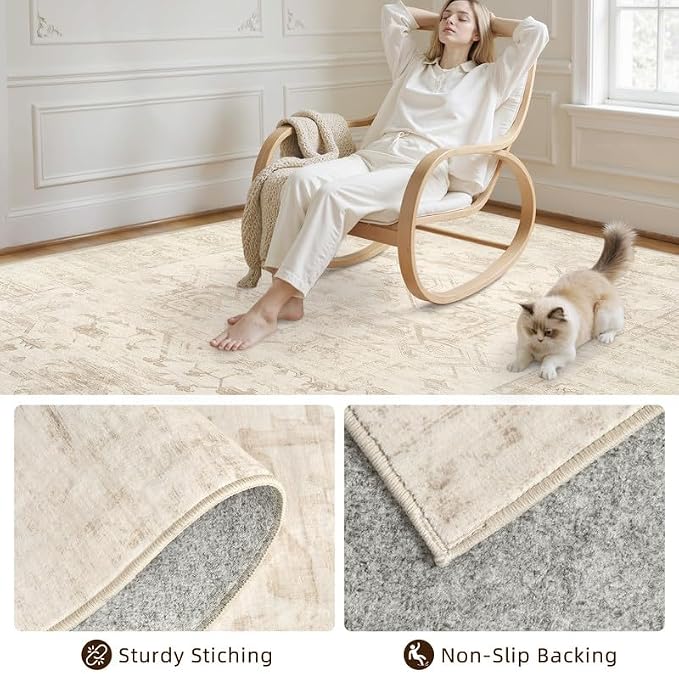 Machine Washable Area Rugs 2x3: Vintage Boho Neutral Washable Rug Indoor Soft - Image 7