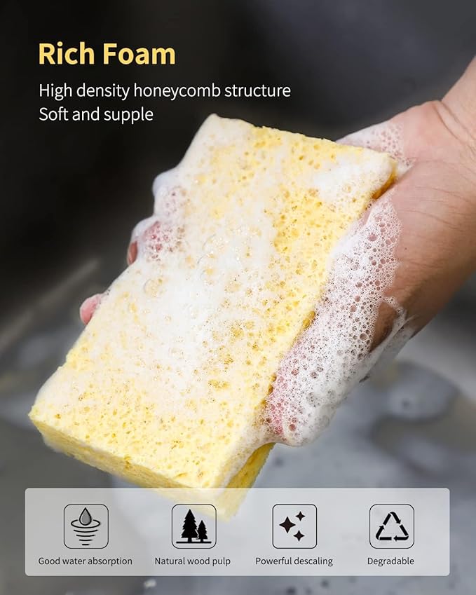 Cellulose Sponges, Heavy Duty Scrub Kitchen Sponge, Clean Tough Messes Without - Image 2