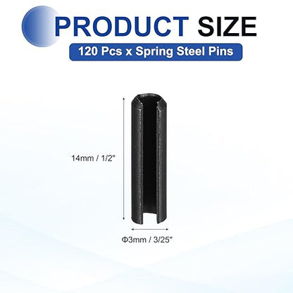 MECCANIXITY 120Pcs Slotted Split Roll Pins 3/25 Inch Dia. 1/2 Inch Length 65Mn - Image 2