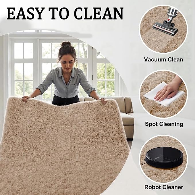 Area Rug for Living Room Bedroom: 5x7 Soft Fluffy Shag Rugs Upgrade Non-Slip - Image 7