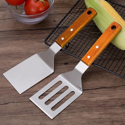 KLAQQED 2 PCS Metal Spatula for Cast Iron Skillet, Stainless Steel Grill - Image 2