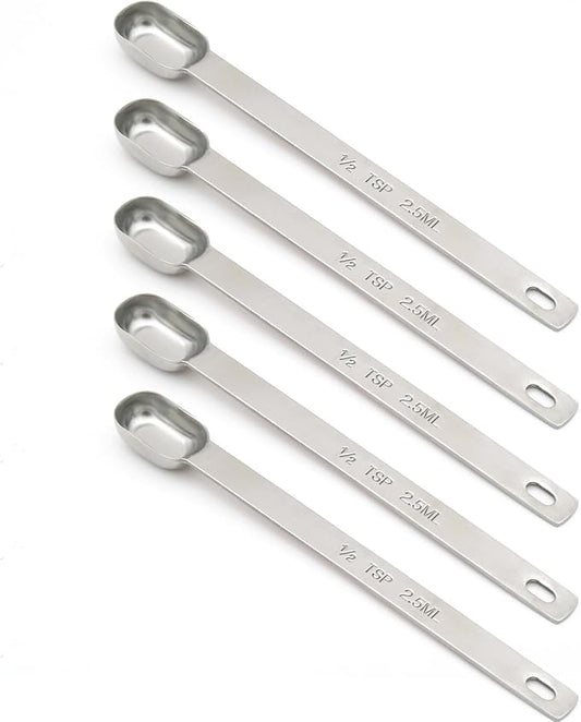 5PCS 1/2tsp Single Measuring Spoon, Stainless Steel Long Handle Individual by BERYLER