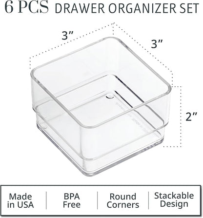 STORi SimpleSort 6-Piece Stackable Clear Drawer Organizer Set | 3" x 3" x 2" - Image 2