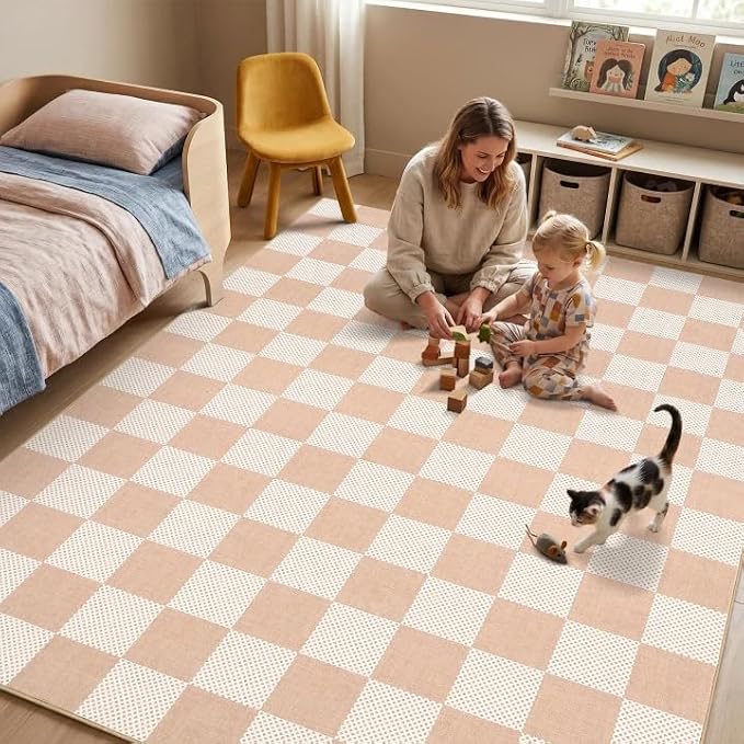 GarveeHome Checkered Blush Beige Neutral 8x10 Area Rug - Image 4