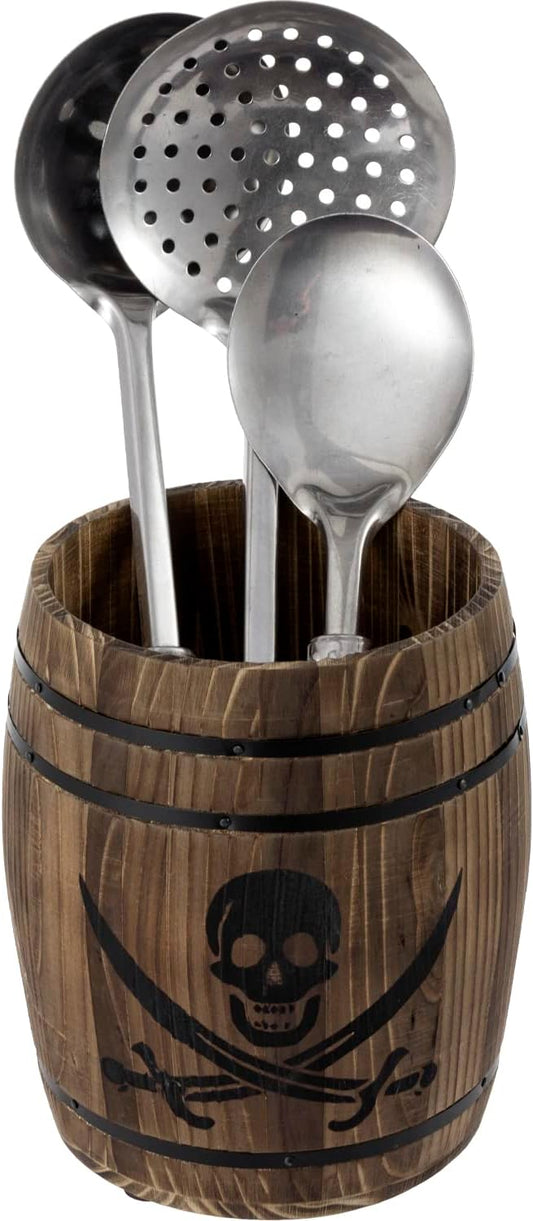 MyGift Rustic Burnt Wood Pirates Rum Cask Style Kitchen Utensil Crock, Vintage by MyGiftHome
