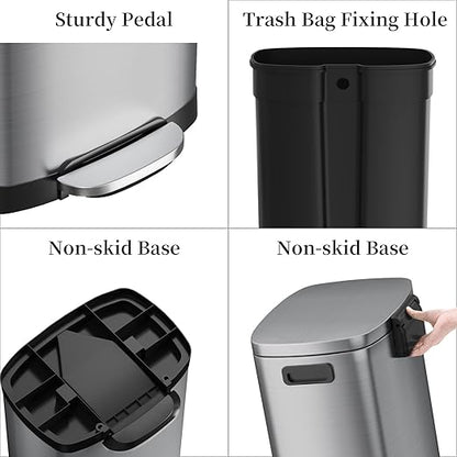 KdbK 13 Gallon Trash Can with Lid, 50L Fingerprint Proof Stainless Steel - Image 5