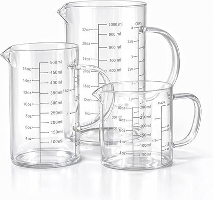 77L 3 Pack Glass Measuring Cup Set, High Borosilicate Liquid Glass Measure Cup by 77L