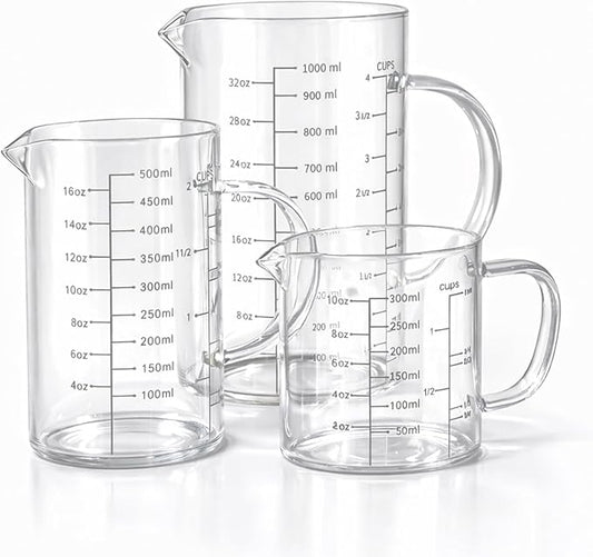 77L 3 Pack Glass Measuring Cup Set, High Borosilicate Liquid Glass Measure Cup by 77L