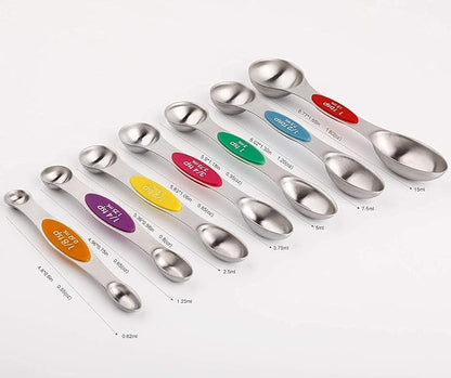 Magnetic Measuring Spoons Set of 7 Stainless Steel Stackable Dual Sided - Image 2