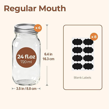 ComSaf 24 oz Mason Jars Regular Mouth 6 Pcs, Large Canning Jars - Image 2