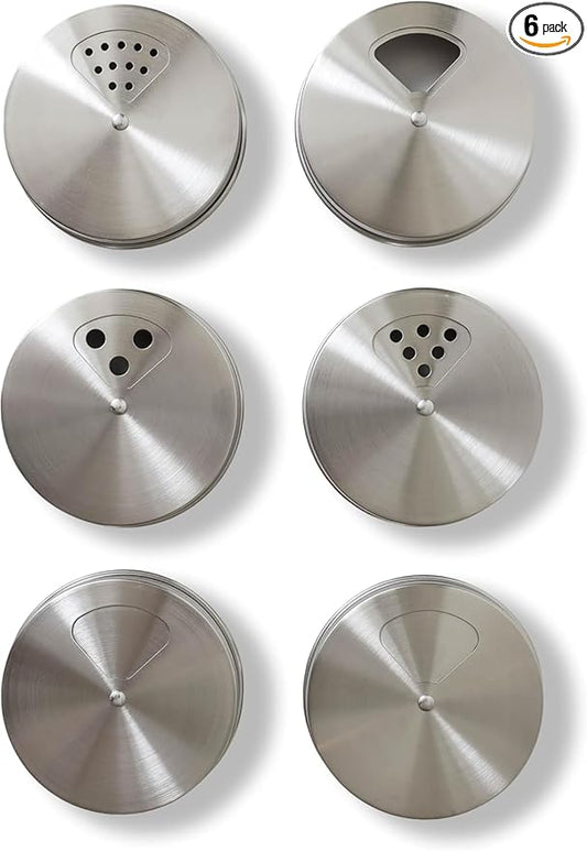 Mason Jar Spice Shaker Lids Stainless Steel – 6 Pack Adjustable Spice Lids by Unknown