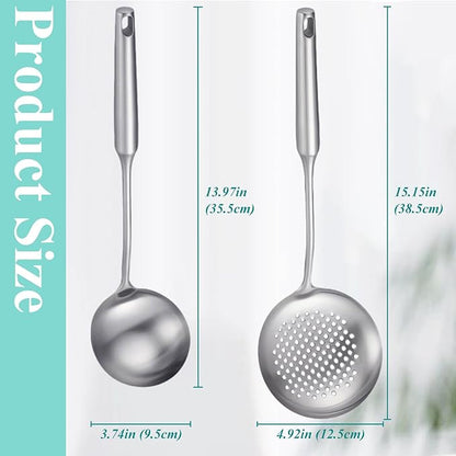 Soup Ladle and Slotted Spoon Set of 2, Metal 316 Stainless Steel Kitchen Ladles - Image 4