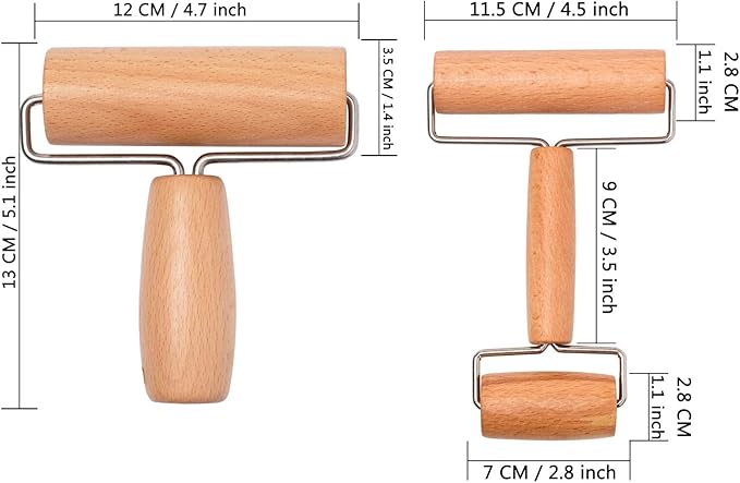 Whaline Wood Pastry Pizza Roller 2 Pieces Non Stick Wooden Rolling Pin - Image 2