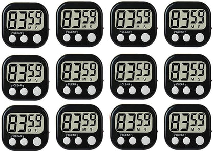 12 Pack Digital Kitchen Timer Large LCD Display Loud Alarm Strong Magnetic Stand by Rumcnjen