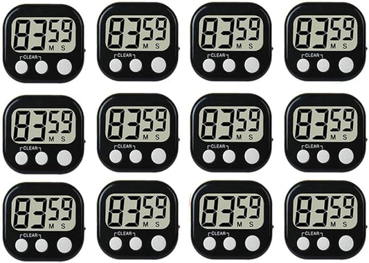 12 Pack Digital Kitchen Timer Large LCD Display Loud Alarm Strong Magnetic Stand by Rumcnjen