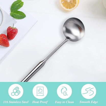 Soup Ladle, Metal 316 Stainless Steel Kitchen Ladles Spoon, Large Cooking Ladel - Image 2