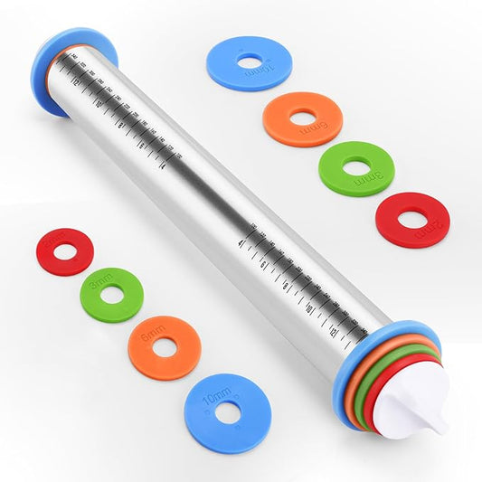 Rolling Pin with Adjustable Thickness Rings by Unknown