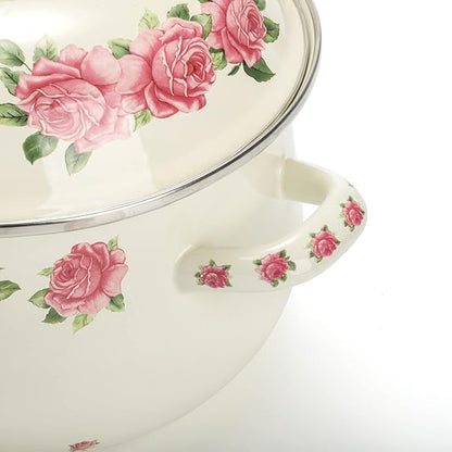 SOUJOY Enamel Stockpot with Lid, 2.8 Quart Retro Cooking Pot, Vintage Floral - Image 3