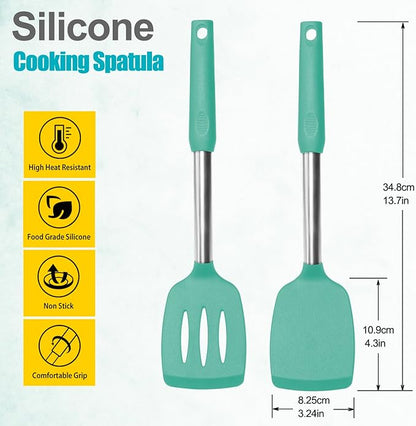 2 Pack Spatulas, Solid & Slotted Silicone Spatula Set, Stainless Steel Handle - Image 2