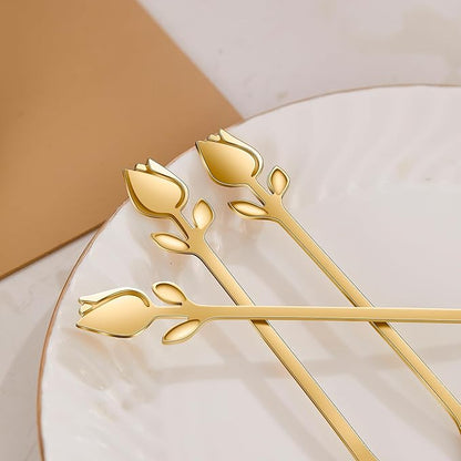 Gold Tulip/Rose Handle 12-Pcs Mini Coffee Spoons Set - Image 5