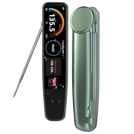 0.5s Instant Read Smart Meat Thermometer Digital, 3.8″ HD Touchscreen with Temp-OS, Professional Kitchen Food Thermometer for Cooking, Grill, BBQ | ±0.5°F, −58–572°F, IP68, USB-C Rechargeable