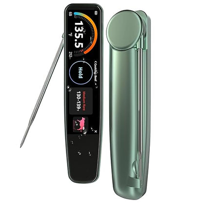 0.5s Instant Read Smart Meat Thermometer Digital, 3.8″ HD Touchscreen with Temp-OS, Professional Kitchen Food Thermometer for Cooking, Grill, BBQ | ±0.5°F, −58–572°F, IP68, USB-C Rechargeable