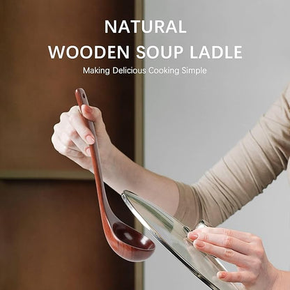 Wooden Soup Ladle, 10.8" Handle, 1.6 fl oz Medium Scoop Utensil - Image 4