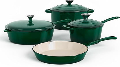 DishDelight Enameled Cast Iron Pots and Pans Set, 7 Piece Dutch Oven Set by DishDelight