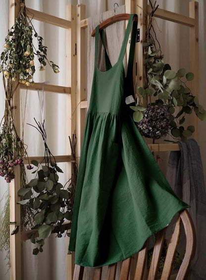 Uaussi Cotton Linen Apron Cross Back Work Apron - Image 2