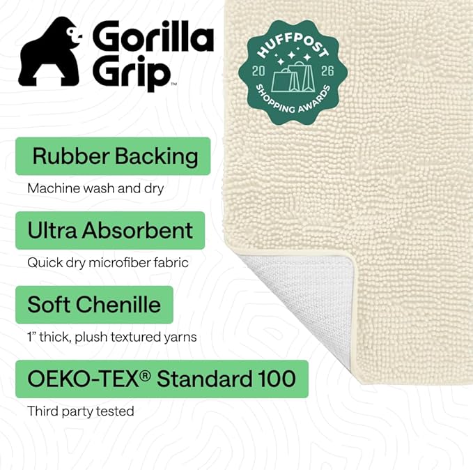 GORILLA GRIP Bath Rug Mat 48x17, Thick Soft Absorbent Chenille, Quick Dry - Image 2
