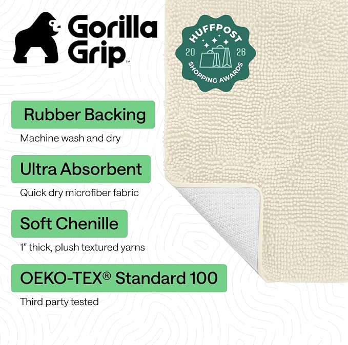 GORILLA GRIP Bath Rug Mat 44x26, Soft Absorbent Chenille, Quick Dry Microfiber - Image 2