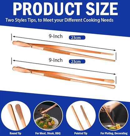 JETKONG 2 Pcs 9-Inch Kitchen Tweezers Cooking Tweezer Tongs Stainless Steel - Image 3