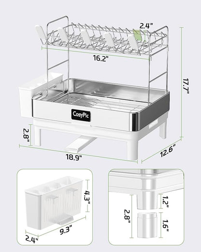 2 Tier Dish Drying Rack, Thicker Premium 304 Stainless Steel Dish Racks - Image 6