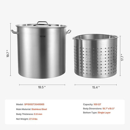 VEVOR Stainless Steel Stockpot, 100 Quart Large Cooking Pots, Cookware Sauce Pot - Image 7