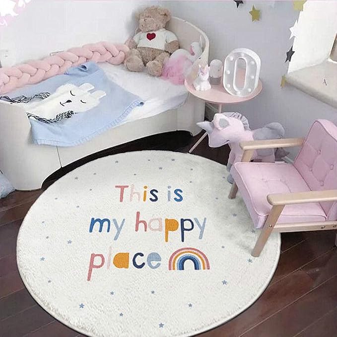 Poowe Rainbow Round Kids Playroom Rug by Poowe