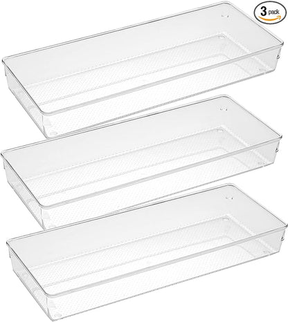 3 Pack Large Clear Plastic Drawer Organizer Tray Cutlery Utensil Makeups Drawer by ihomecooker