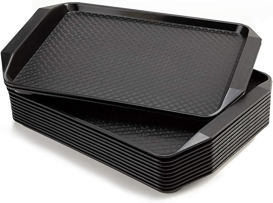 Plastic Fast Food Serving Tray,16.95 by 11.82-Inch,Set of 12 (Black)