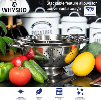 Whysko 3 Pack Stainless Steel Colanders - 5 Qt - Image 4