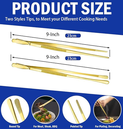 JETKONG 2 Pcs 9-Inch Cooking Tweezers Stainless Steel Food Tweezers Kitchen - Image 3