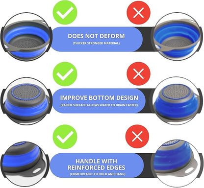 Blue Round Silicone Collapsible Colander – Silicone Round Kitchen Strainers - Image 3
