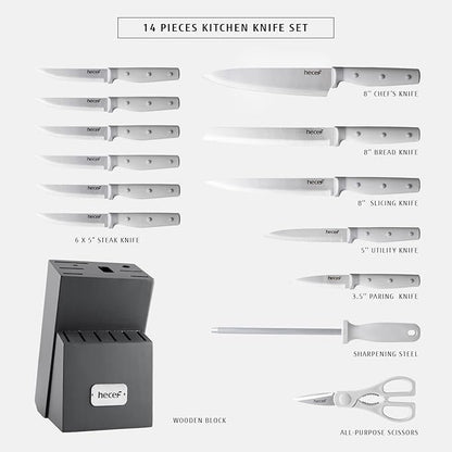 hecef Kitchen Knife Block Set, 14 Pieces Knife Set - Image 2