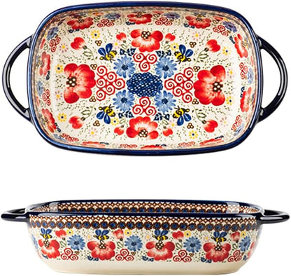 Vintage Flowers Style Ceramic Bakeware Casserole Dish Baking Pan Lasagna Pans by Bicuzat