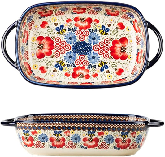 Vintage Flowers Style Ceramic Bakeware Casserole Dish Baking Pan Lasagna Pans by Bicuzat