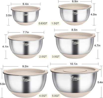 Wildone Mixing Bowls with Airtight Lids, with 3 Grater Attachments, Scale Marks - Image 2
