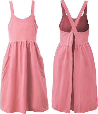 Uaussi Cotton Linen Apron Cross Back Work Apron by Uaussi