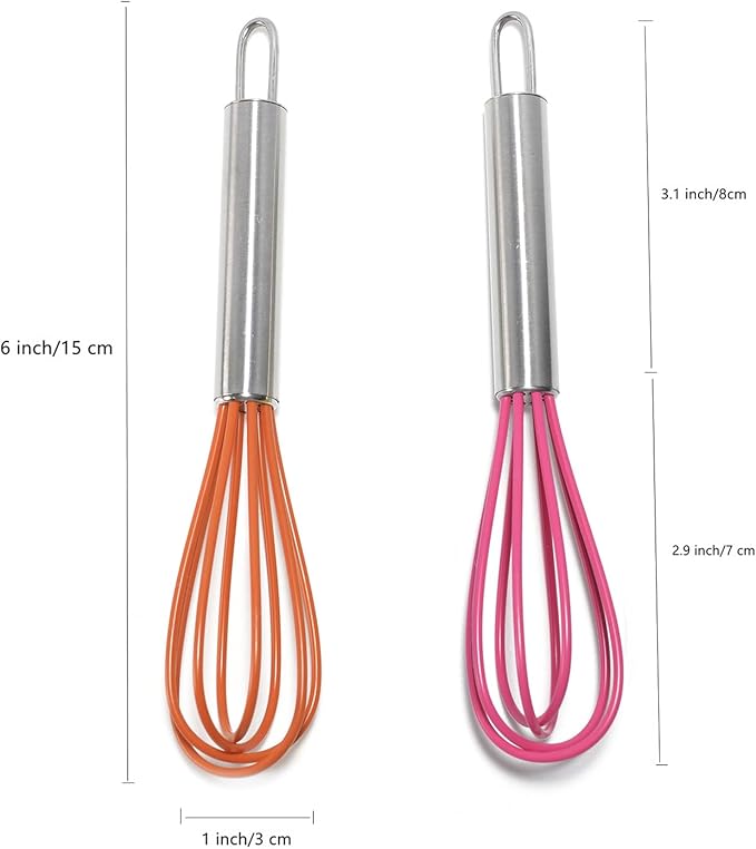 Mini Whisks 6 inch 2Pcs Stainless Whisk+silica gel, Hand Egg Mixer - Image 2
