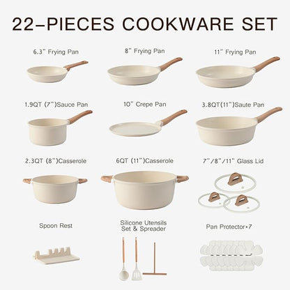 Pots and Pans Set Non Stick Non-Toxic 22 Pcs Ceramic Cookware Sets Nonstick - Image 8